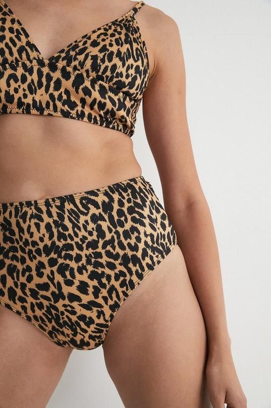 Warehouse Leopard Ribbed High Waisted Bikini Bottoms 2