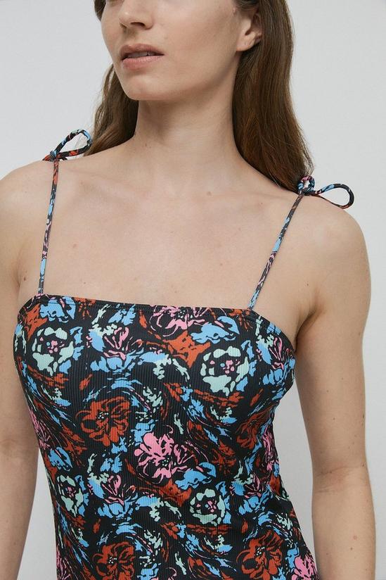 Warehouse Abstract Floral Ribbed Tie Shoulder Swimsuit 2