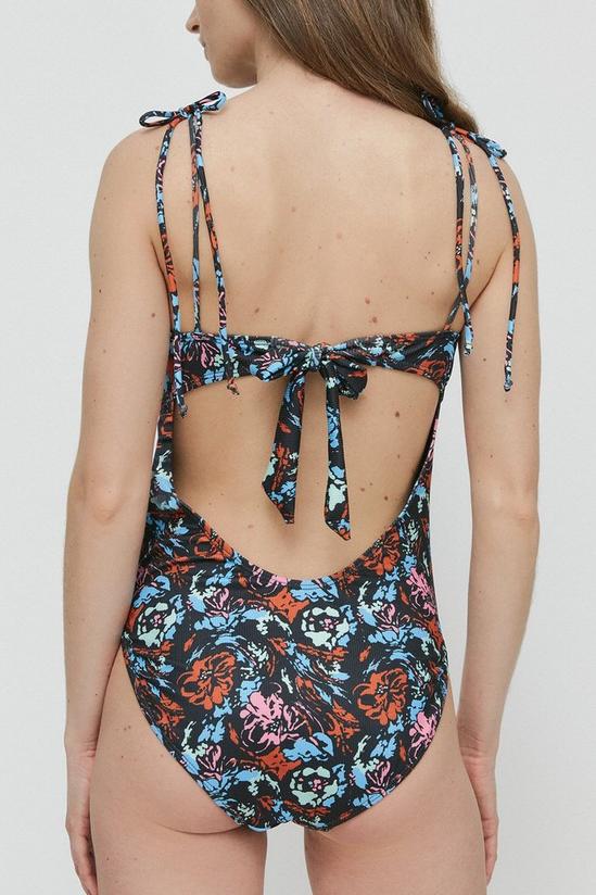 Warehouse Abstract Floral Ribbed Tie Shoulder Swimsuit 3