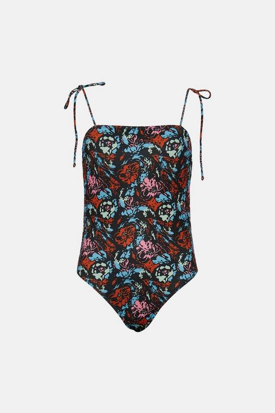 Warehouse Abstract Floral Ribbed Tie Shoulder Swimsuit 4