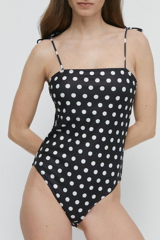 Warehouse Spot Ribbed Tie Shoulder Swimsuit 1