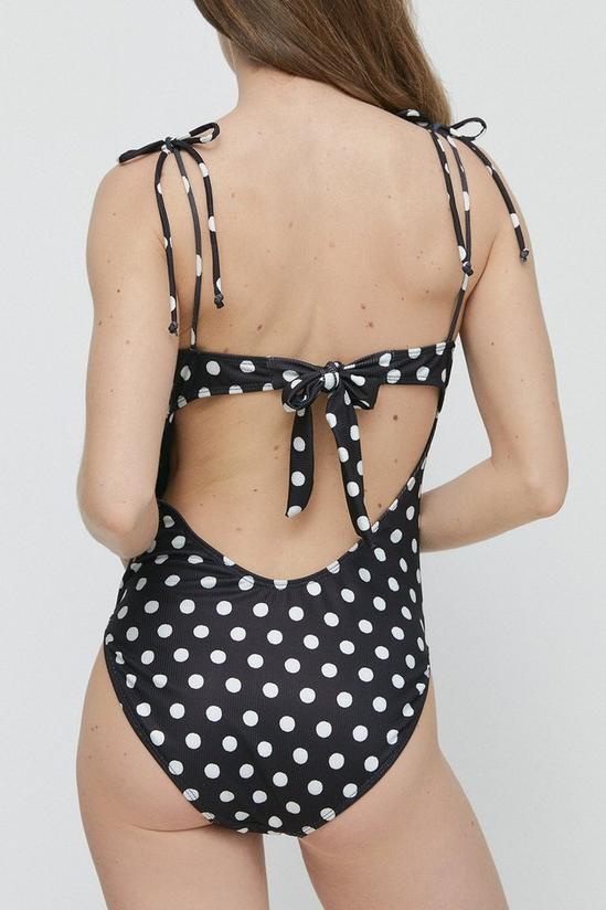 Warehouse Spot Ribbed Tie Shoulder Swimsuit 3