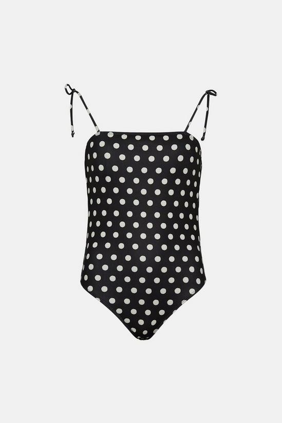 Warehouse Spot Ribbed Tie Shoulder Swimsuit 4