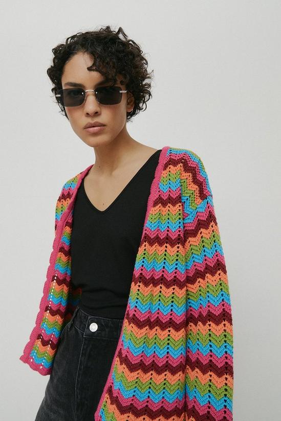 Warehouse Zig Zag Crochet Look Knit Cardigan 2
