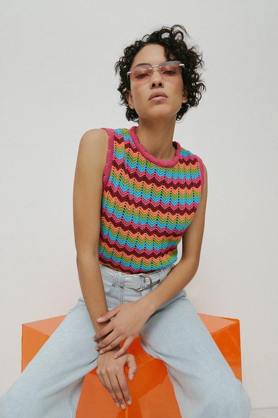 Warehouse Zig Zag Crochet Look Knit Vest 1