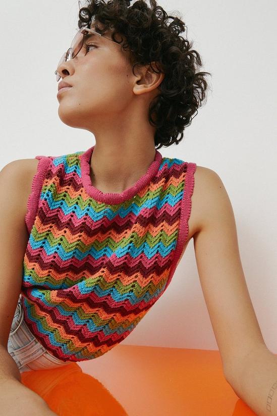 Warehouse Zig Zag Crochet Look Knit Vest 2