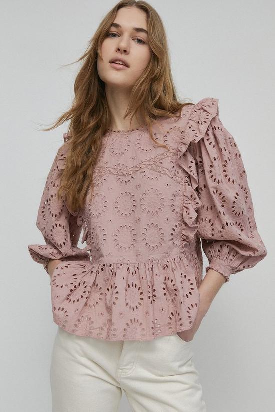 Warehouse Broderie Frill Front Lace Insert Top 2