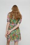 Warehouse Short Sleeve Belted Pleated Mini Dress In Floral thumbnail 3