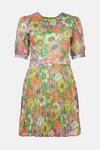Warehouse Short Sleeve Belted Pleated Mini Dress In Floral thumbnail 4