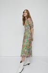 Warehouse Short Sleeve Belted Pleated Midi Dress In Floral thumbnail 2