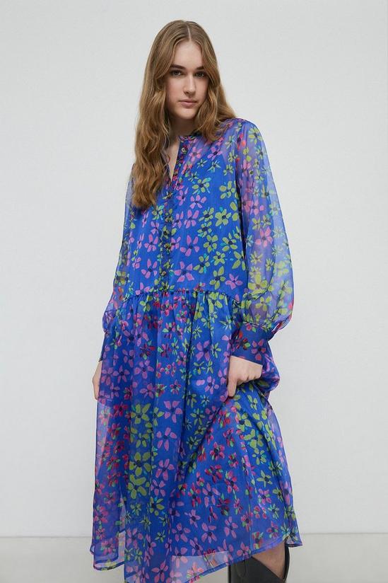 Warehouse Tiered Smock Midi Dress In Floral 1