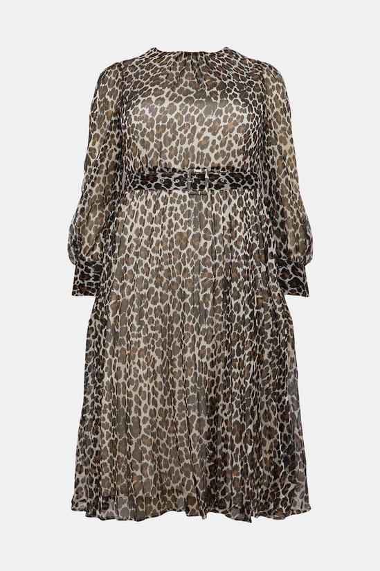 Warehouse Plus Size Belted Pleated Midi Dress In Animal 4