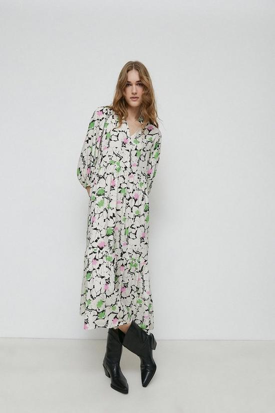 Warehouse Leaf Print Tiered Loose Fit Midi Dress 1