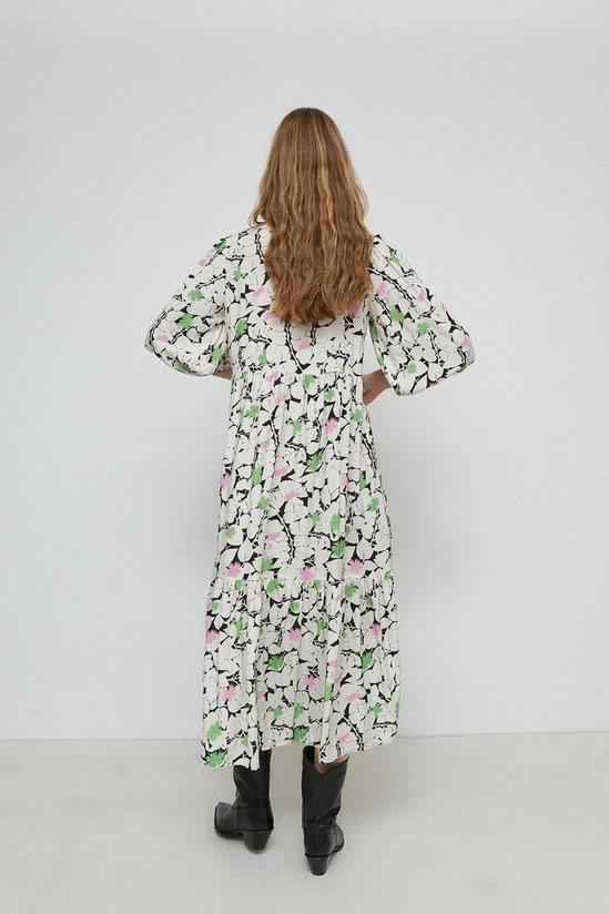Warehouse Leaf Print Tiered Loose Fit Midi Dress 3
