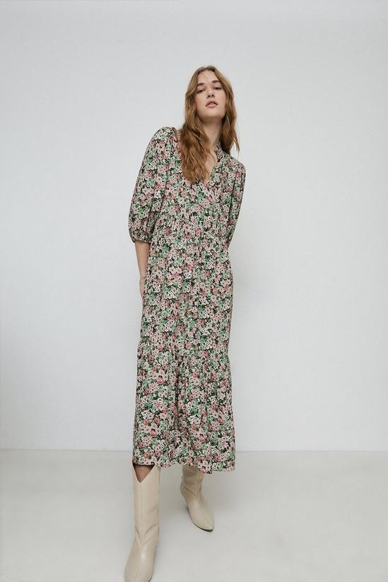 Warehouse Ditsy Floral Tiered Loose Fit Midi Dress 1