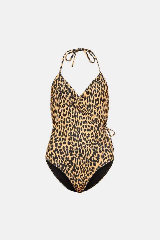 Warehouse Leopard Ribbed Wrap Swimsuit 4