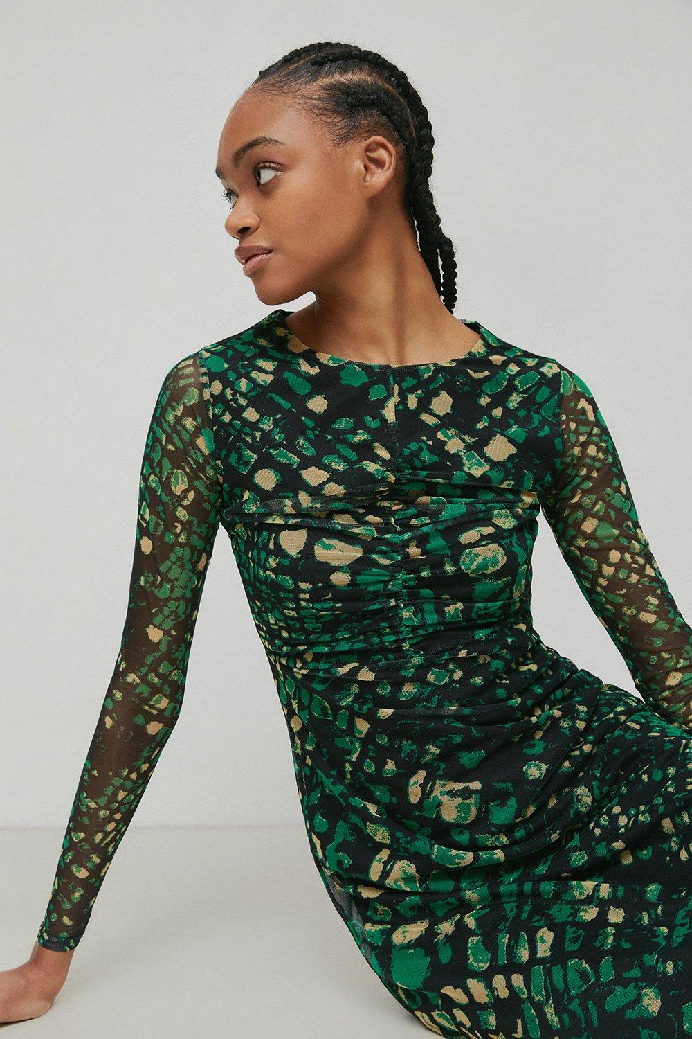 Warehouse animal hotsell print dress green