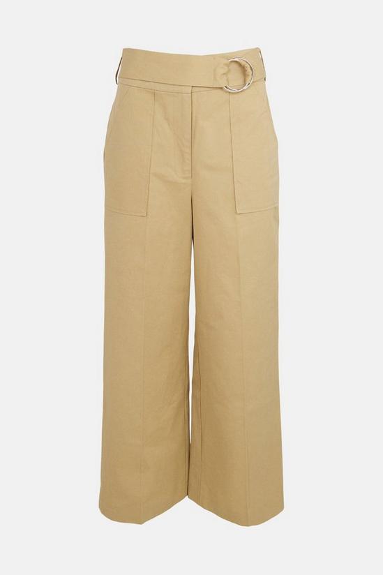 Warehouse Tailored Cotton Wide Crop Trouser With D Ring Belt 4