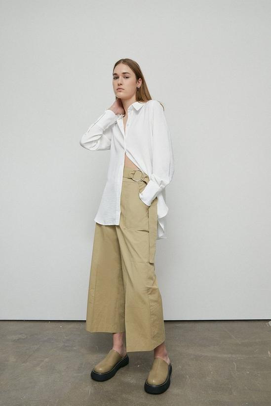 Warehouse Tailored Cotton Wide Crop Trouser With D Ring Belt 5
