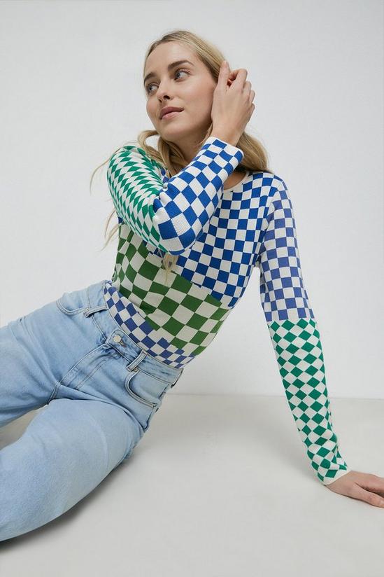 Warehouse Patchwork Check Knit Jumper 2