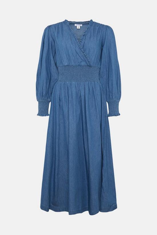 Warehouse Denim Frill Detail Shirred Waist Midi Dress 4