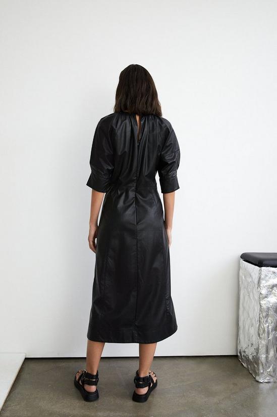 Warehouse Volume Sleeve Faux Leather Midi Dress 3