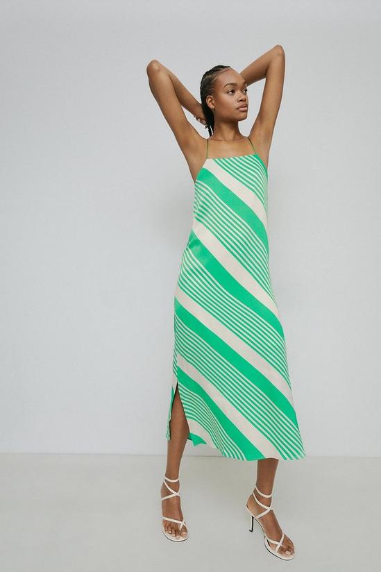 Warehouse Satin Midi Slip Dress In Stripe 1