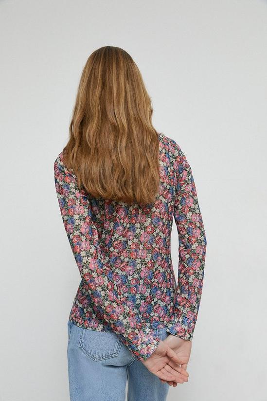 Warehouse Floral Print Mesh Ruched Shirt 3