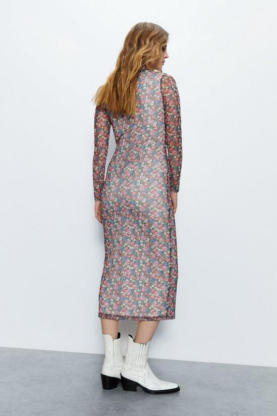 Warehouse Floral Print Mesh Ruched Shirt Midi Dress 4