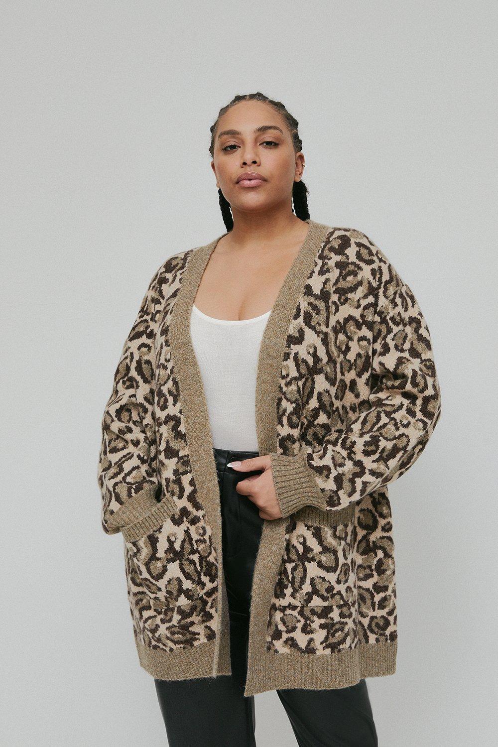 Jumpers Cardigans Plus Size Classic Animal Longline Knit Cardigan   Bww01191 Animal Xl