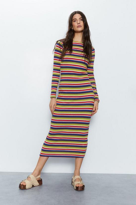Warehouse Long Sleeve Textured Rainbow Stripe Dress 1