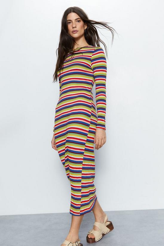 Warehouse Long Sleeve Textured Rainbow Stripe Dress 2