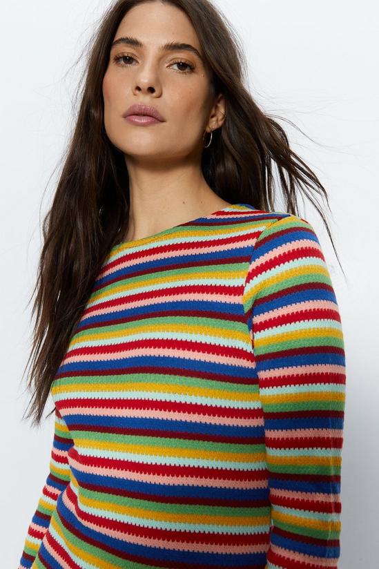 Warehouse Long Sleeve Textured Rainbow Stripe Dress 3