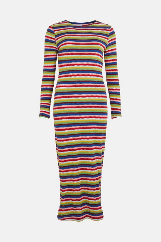 Warehouse Long Sleeve Textured Rainbow Stripe Dress 4