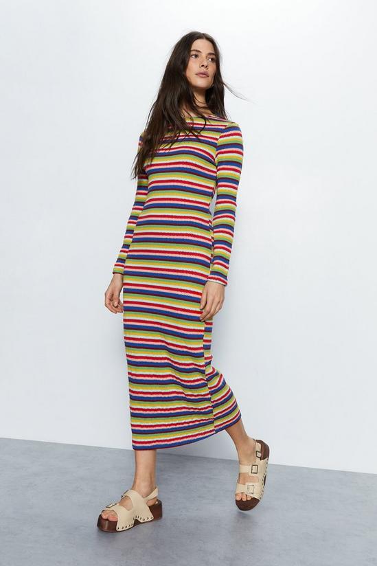 Warehouse Long Sleeve Textured Rainbow Stripe Dress 6