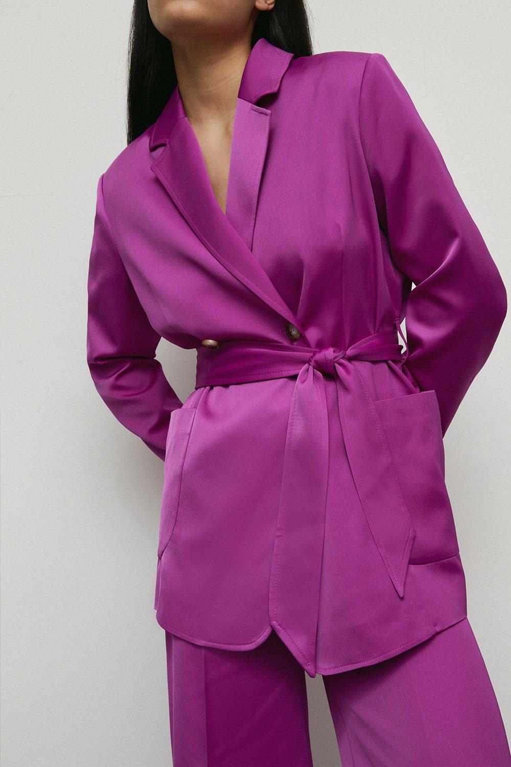 Womens Patch Pocket Belted Blazer - purple