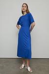 Warehouse Pique Ruched Shoulder Short Sleeve Midi Dress thumbnail 1