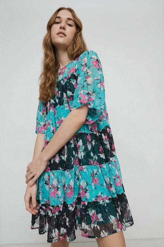 Warehouse Mini Tiered Smock Dress In Mix Floral 2