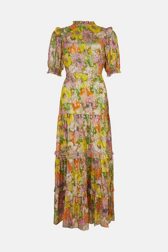 Warehouse Sparkle Frill Tiered Midi Dress In Floral 4