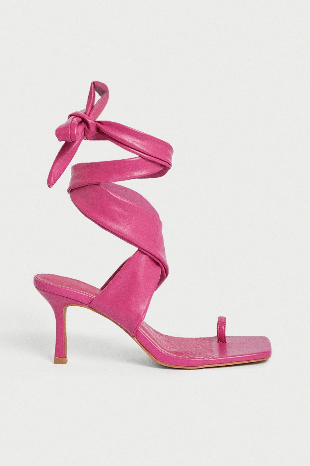 Womens Ankle Wrap Toe Loop Heel - hot pink