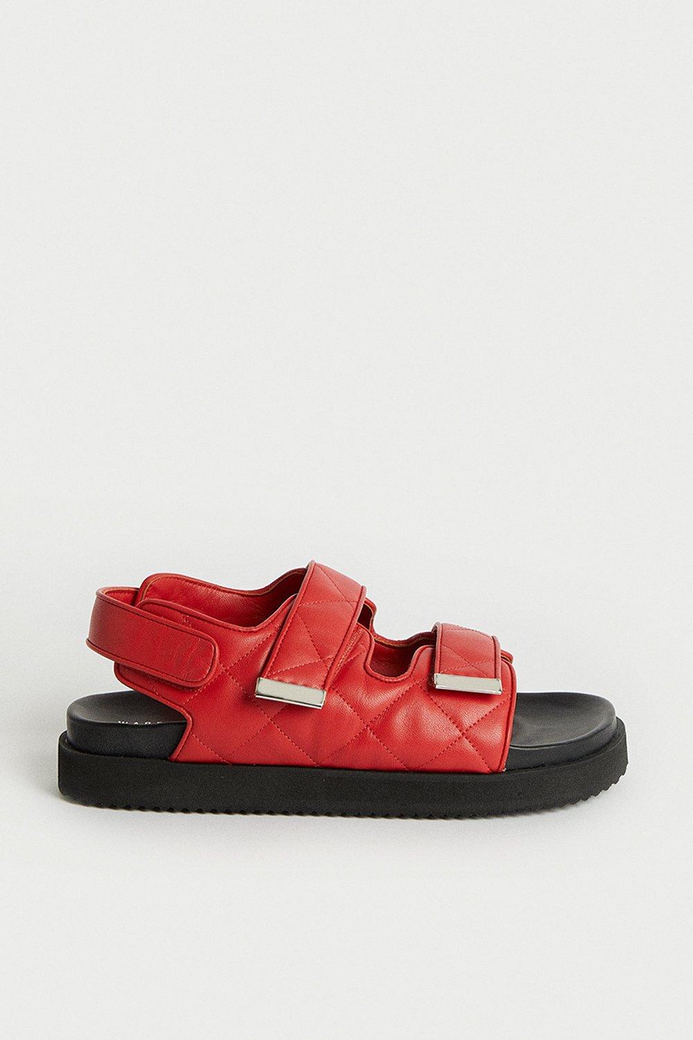 Womens Real Leather Padded Sandal - red