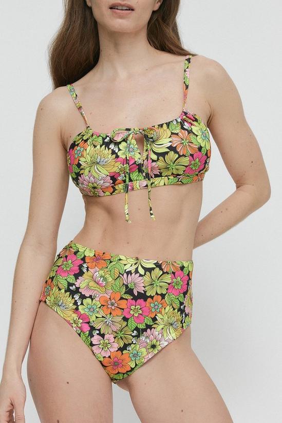 Warehouse Floral Ribbed Keyhole Front Bikini Top 1