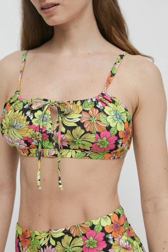 Warehouse Floral Ribbed Keyhole Front Bikini Top 2