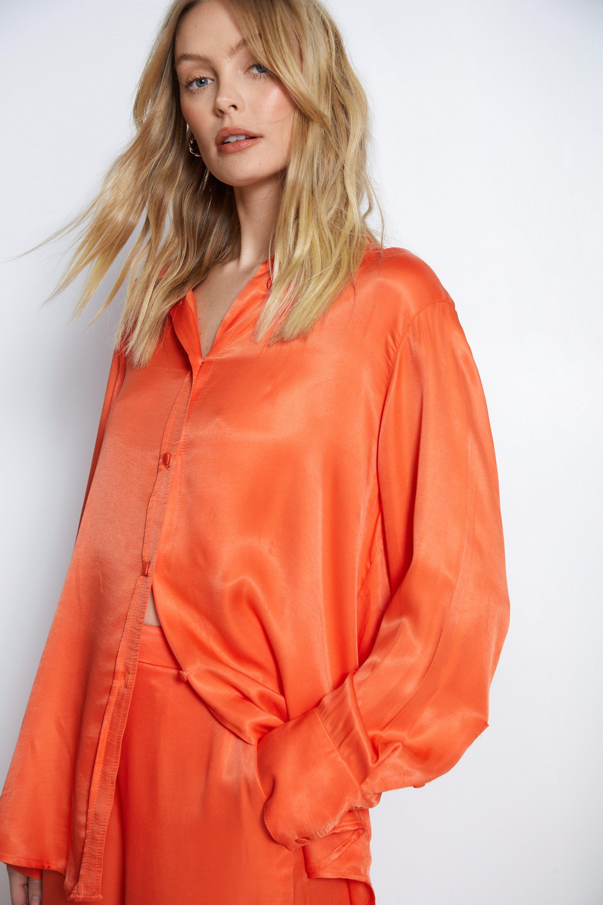 Womens Satin Oversize Shirt - orange