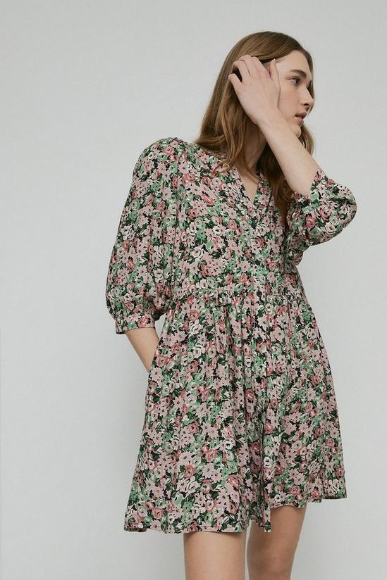 Warehouse Floral Button Front Mini Smock Dress 1