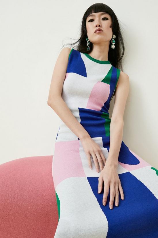 Warehouse Abstract Colour Block Sleeveless Knit Dress 1