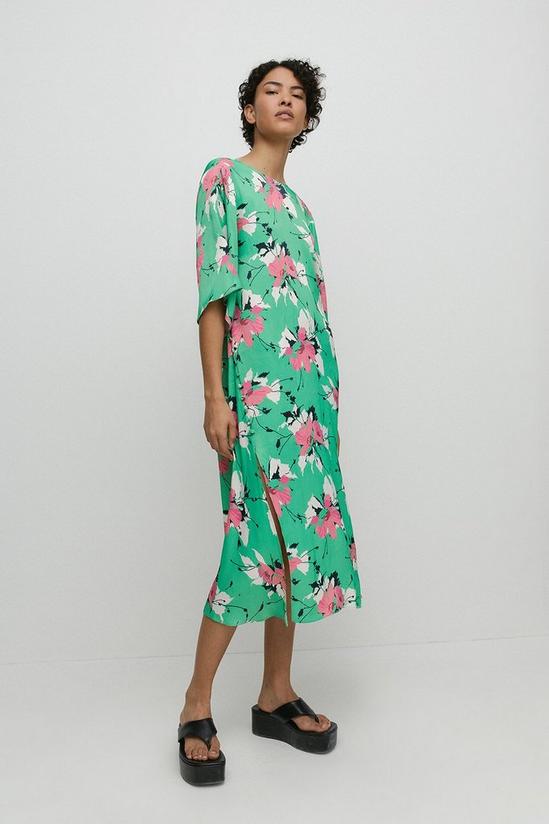 Warehouse Satin Button Midi Dress In Floral 1