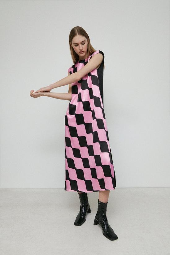 Warehouse Petite Satin Colour Block Printed Midi Dress 1