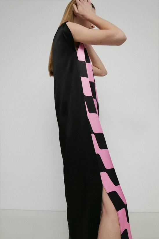 Warehouse Petite Satin Colour Block Printed Midi Dress 2