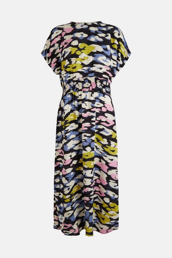 Warehouse Short Sleeve Shirred Waist Animal Midi Dress 4